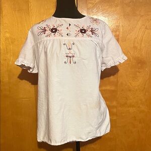 Serra Large White Embroidered Ruffle-Sleeve Peasant Blouse